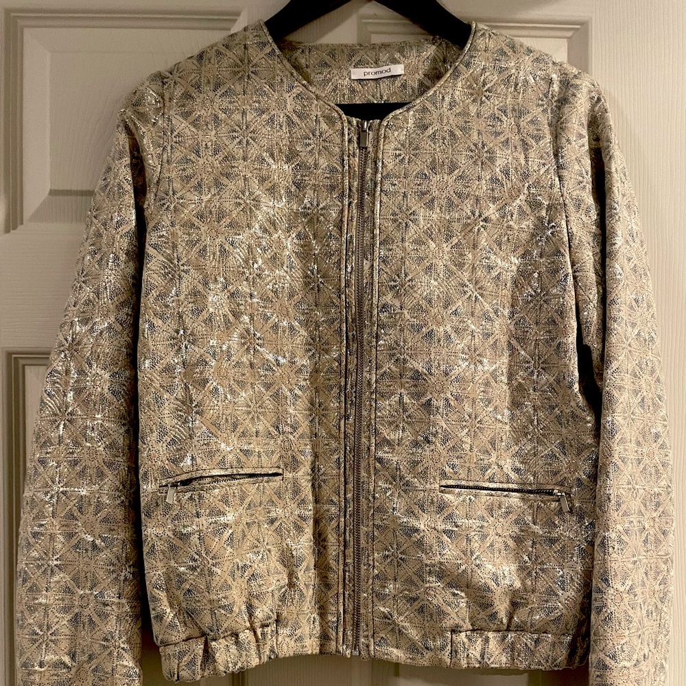 Metallic Patterned Bomber Jacket - Neutral Gold